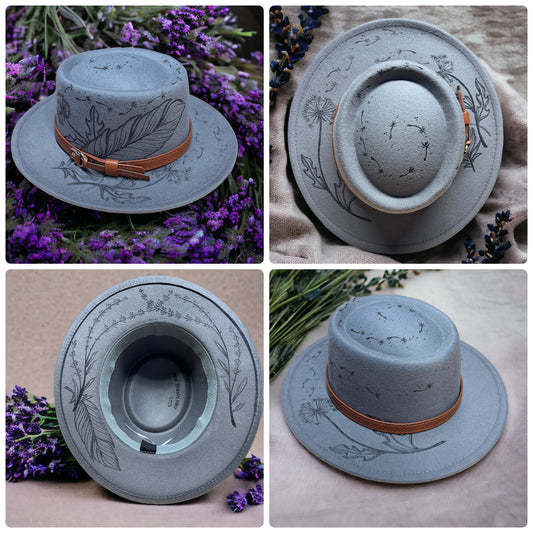 Dandelion seeds blowing in the wind Grey Blue Fedora