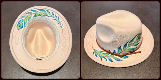 Peacock feather Cream Fedora Hat ( ex small)