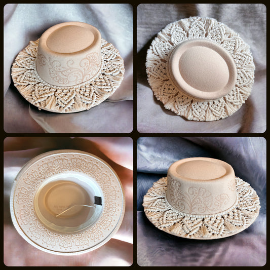 Macramé and Henna Designs Cream Fedora Hat