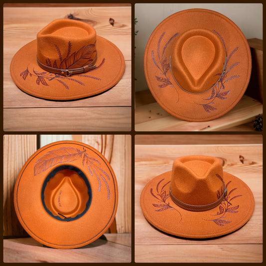 Feather and Leaves Wide Brim Orange Fedora