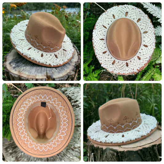 Macramé and Mandala Designs Tan Fedora