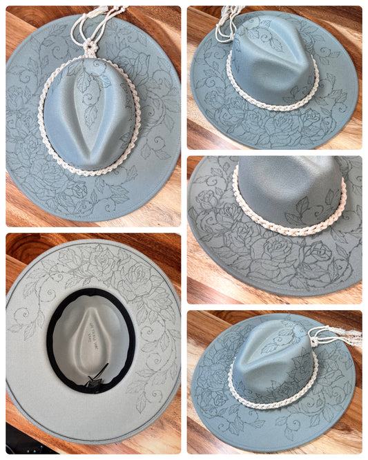 Roses and Thorns Mint Green wide brim Fedora