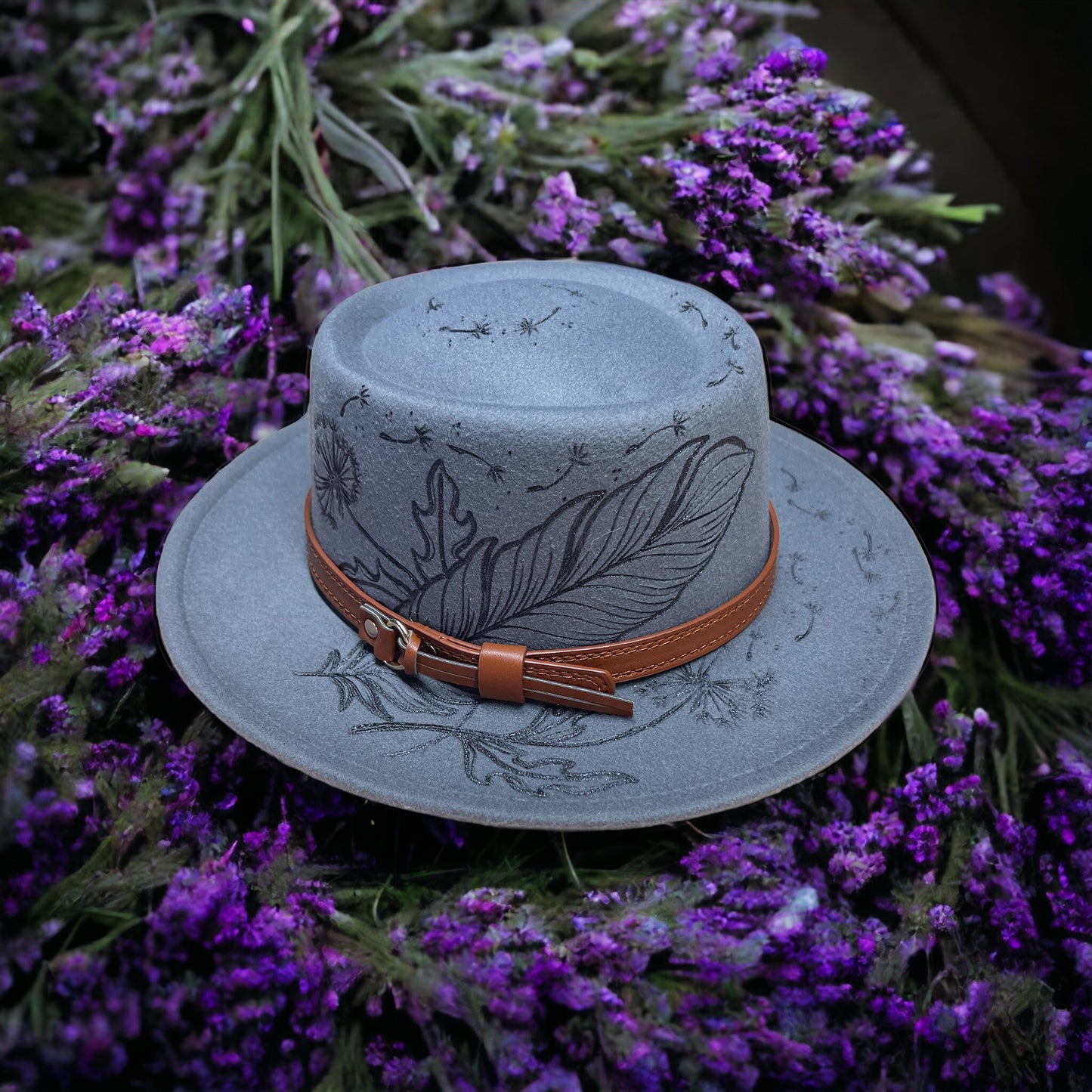 Dandelion seeds blowing in the wind Grey Blue Fedora
