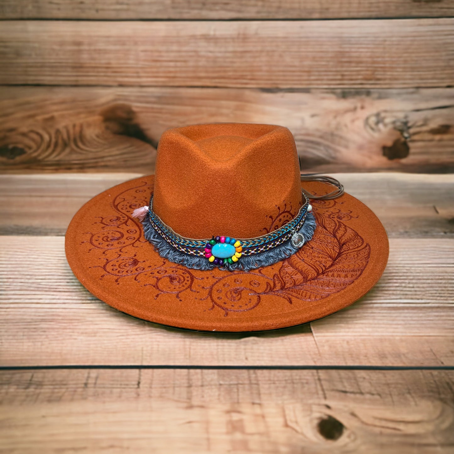 Zentangle Feather Wide Brim Orange Fedora