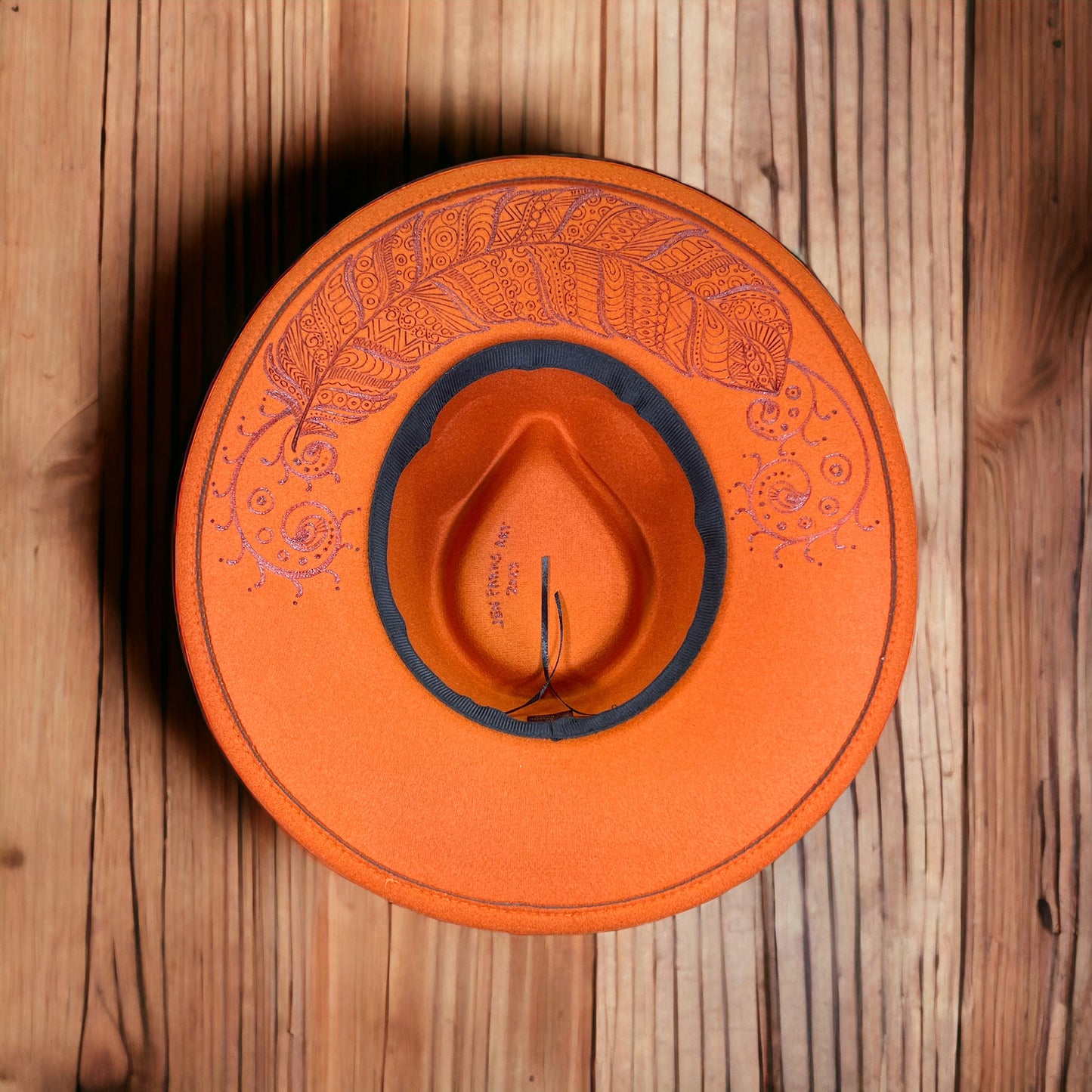 Zentangle Feather Wide Brim Orange Fedora