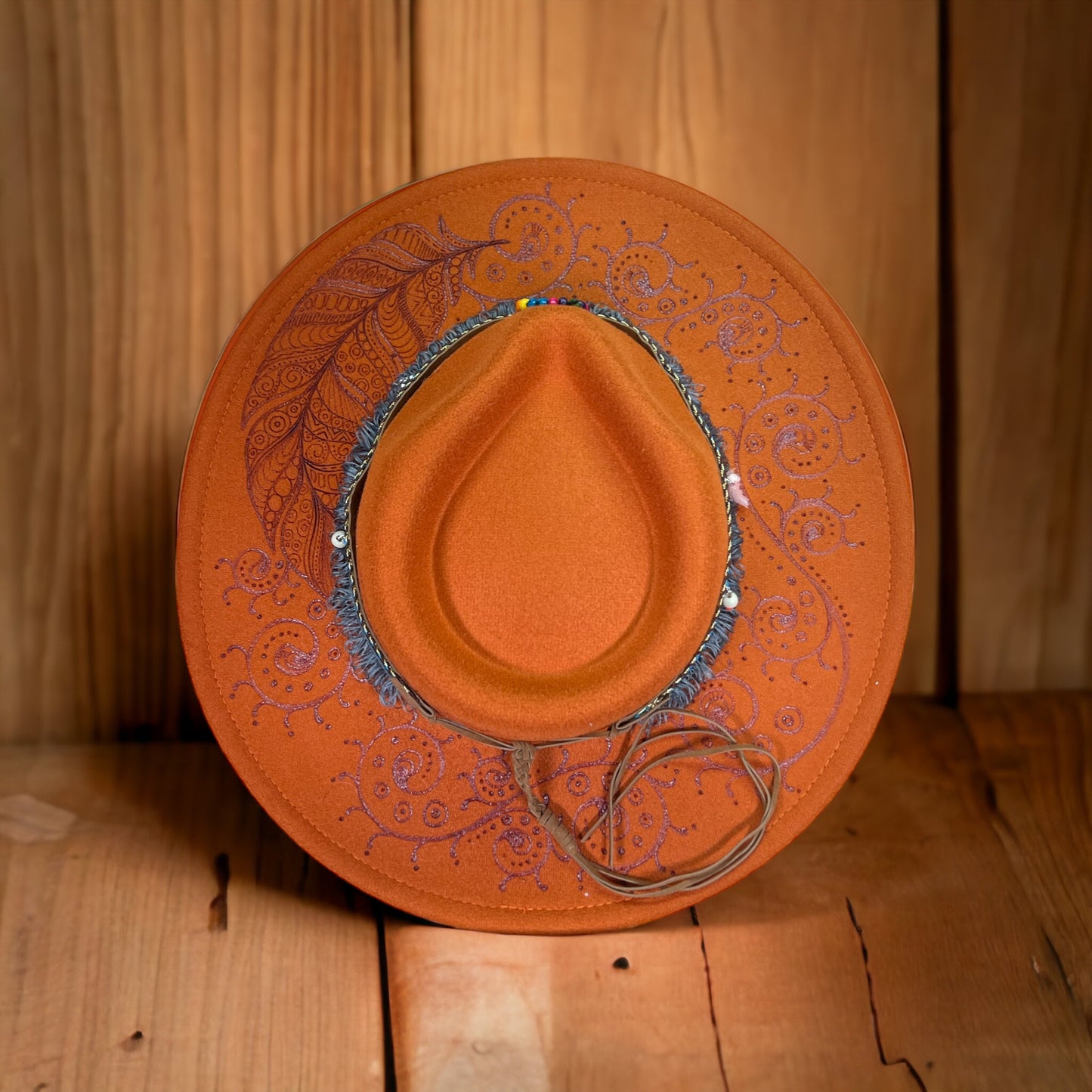 Zentangle Feather Wide Brim Orange Fedora