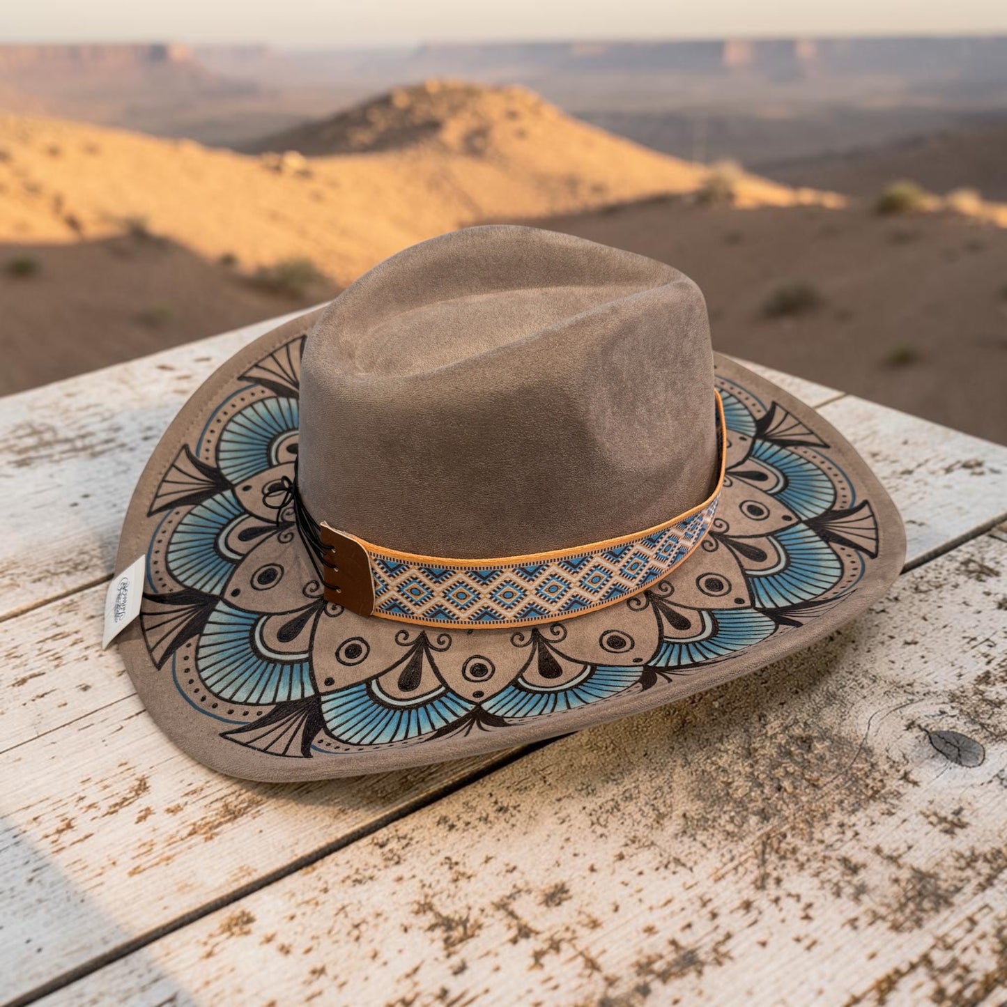 Blue Mandala Grey Cowboy Wide Brim