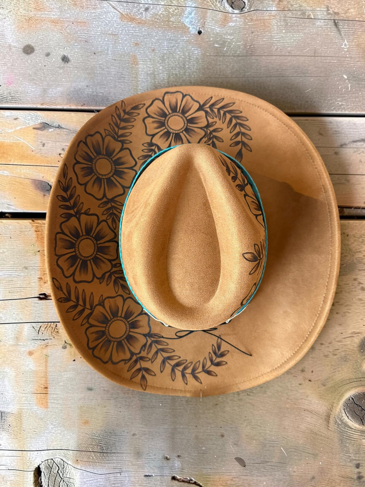Desert Daisy Cowgirl Hat Hand Burned With Original Design