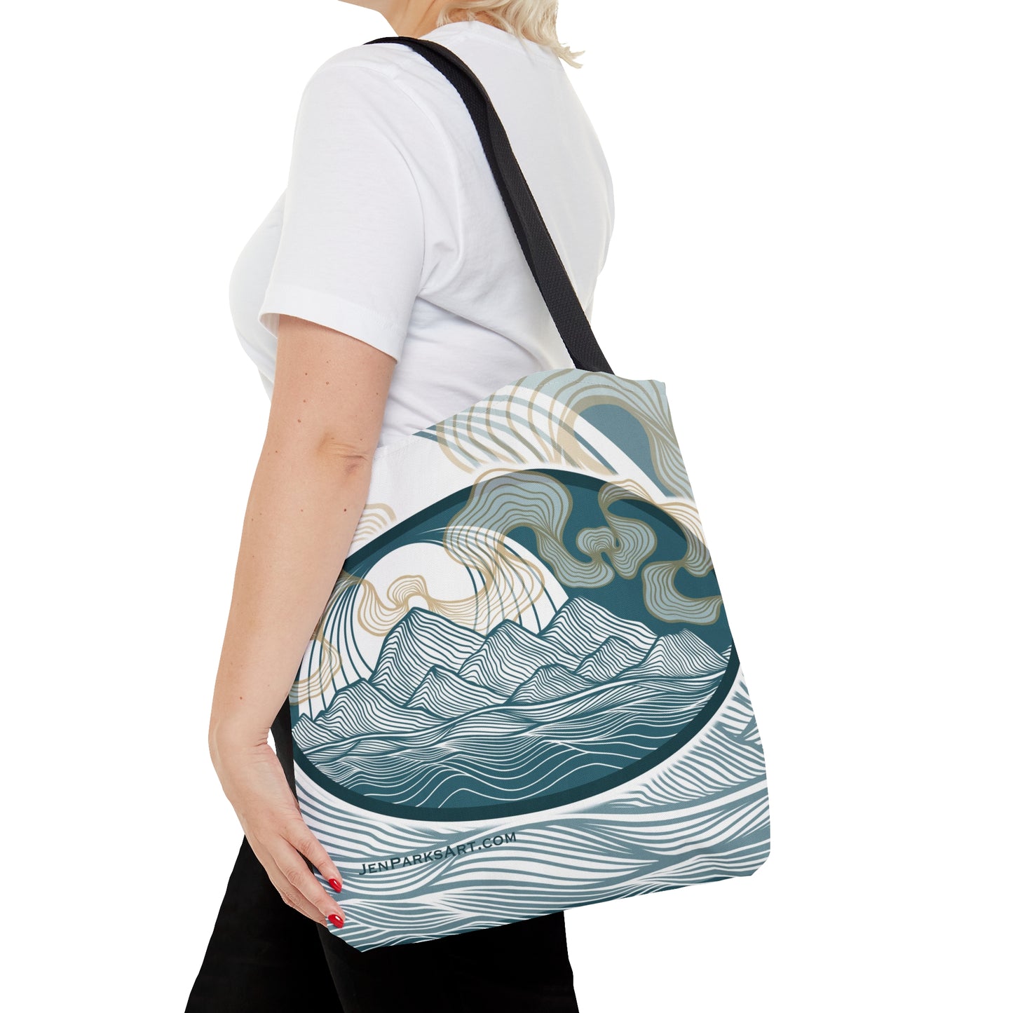 Art Tote Bag Misty Mountains Blue
