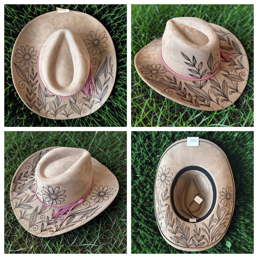 Wildflower Wishes Cowgirl Hat Hand Burned With Original Design