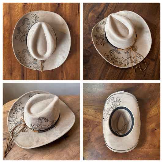 Wild And Free Horse Cowgirl Hat Hand Burned With Original Design