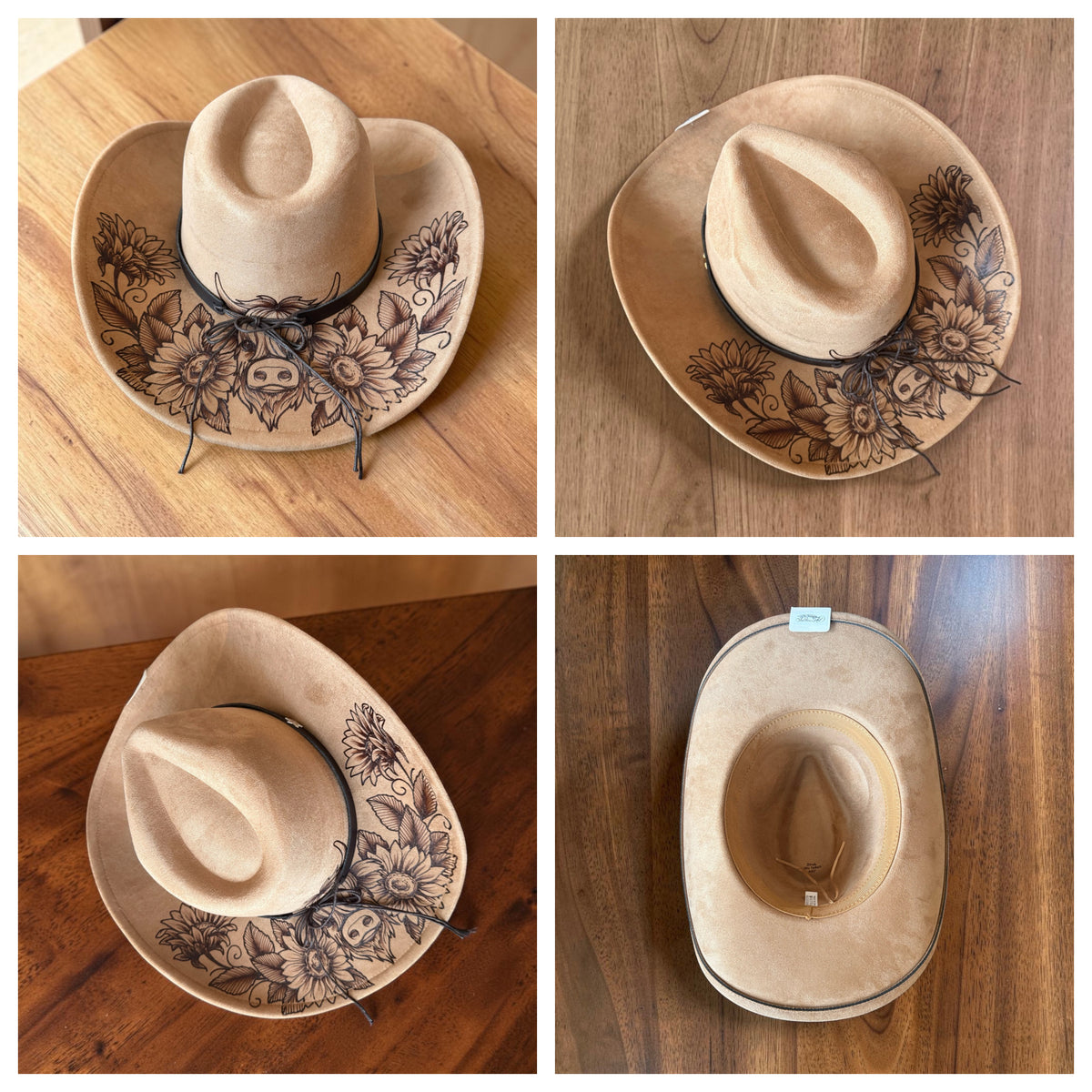 Highland Cow Cowgirl Hat Hand Burned With Original Design