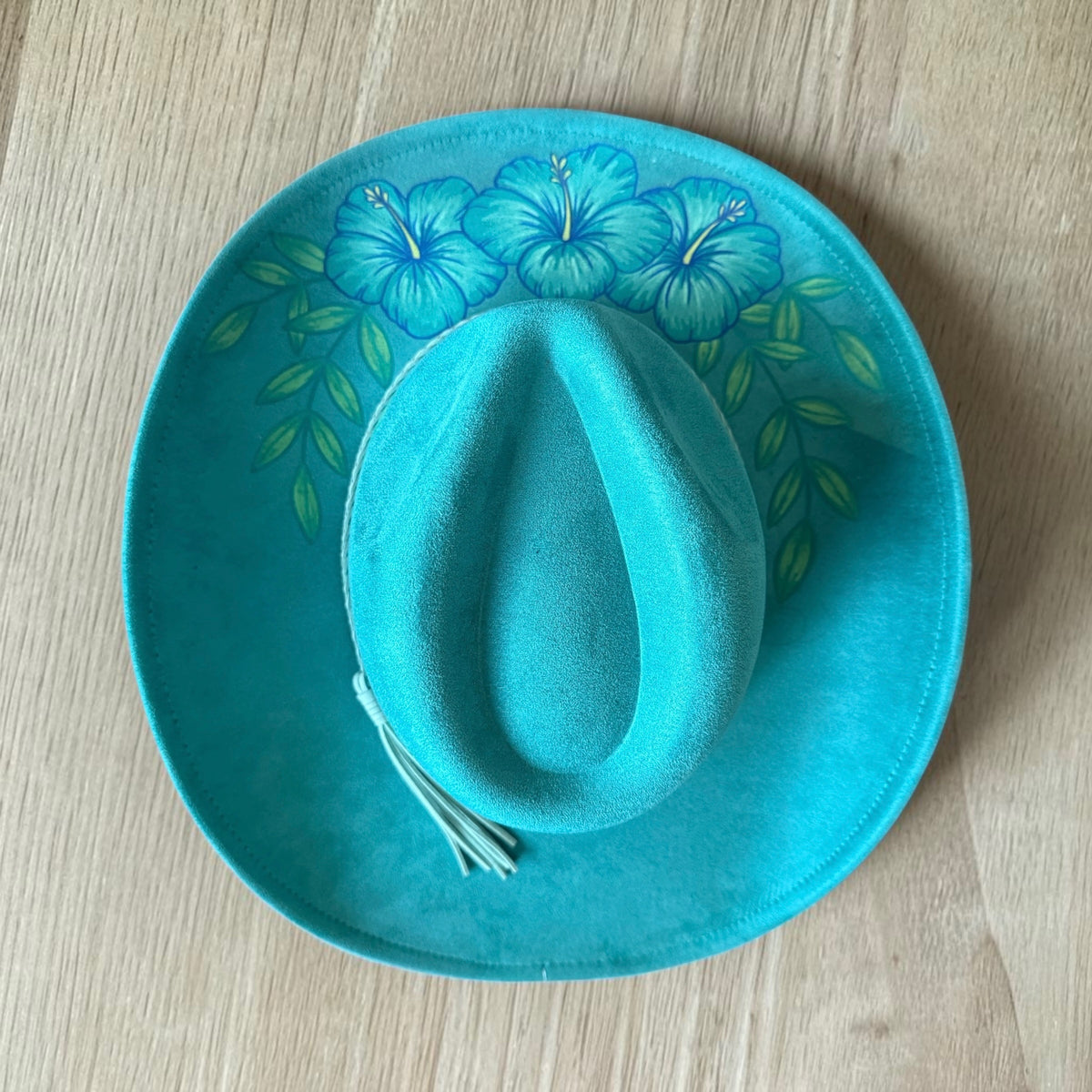 Turquoise Hibiscus Western Hat Hand Painted With Original Design