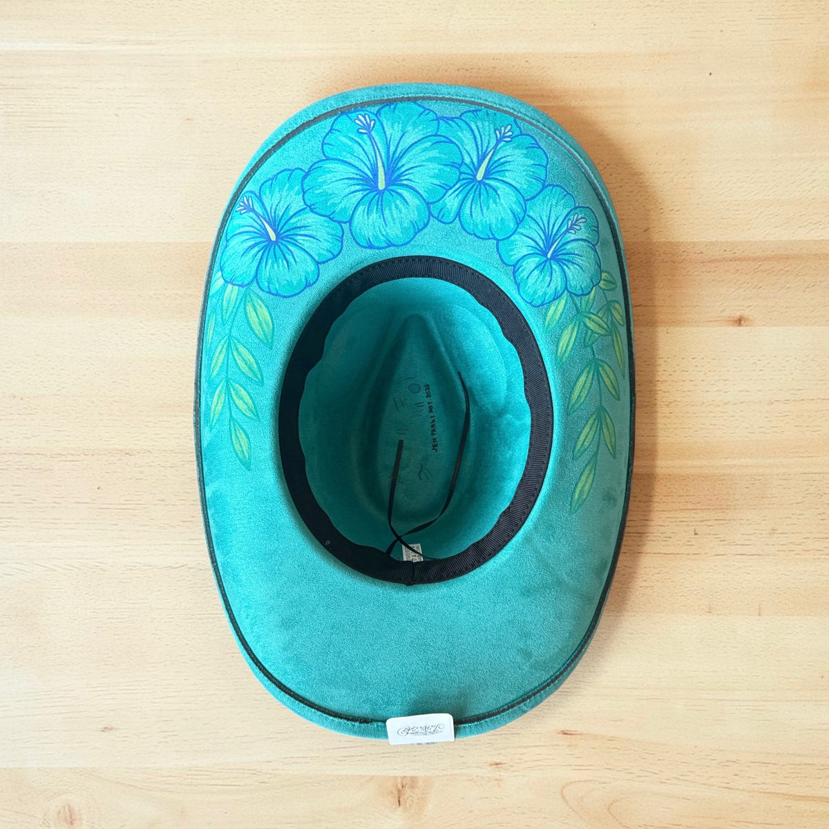 Turquoise Hibiscus Western Hat Hand Painted With Original Design