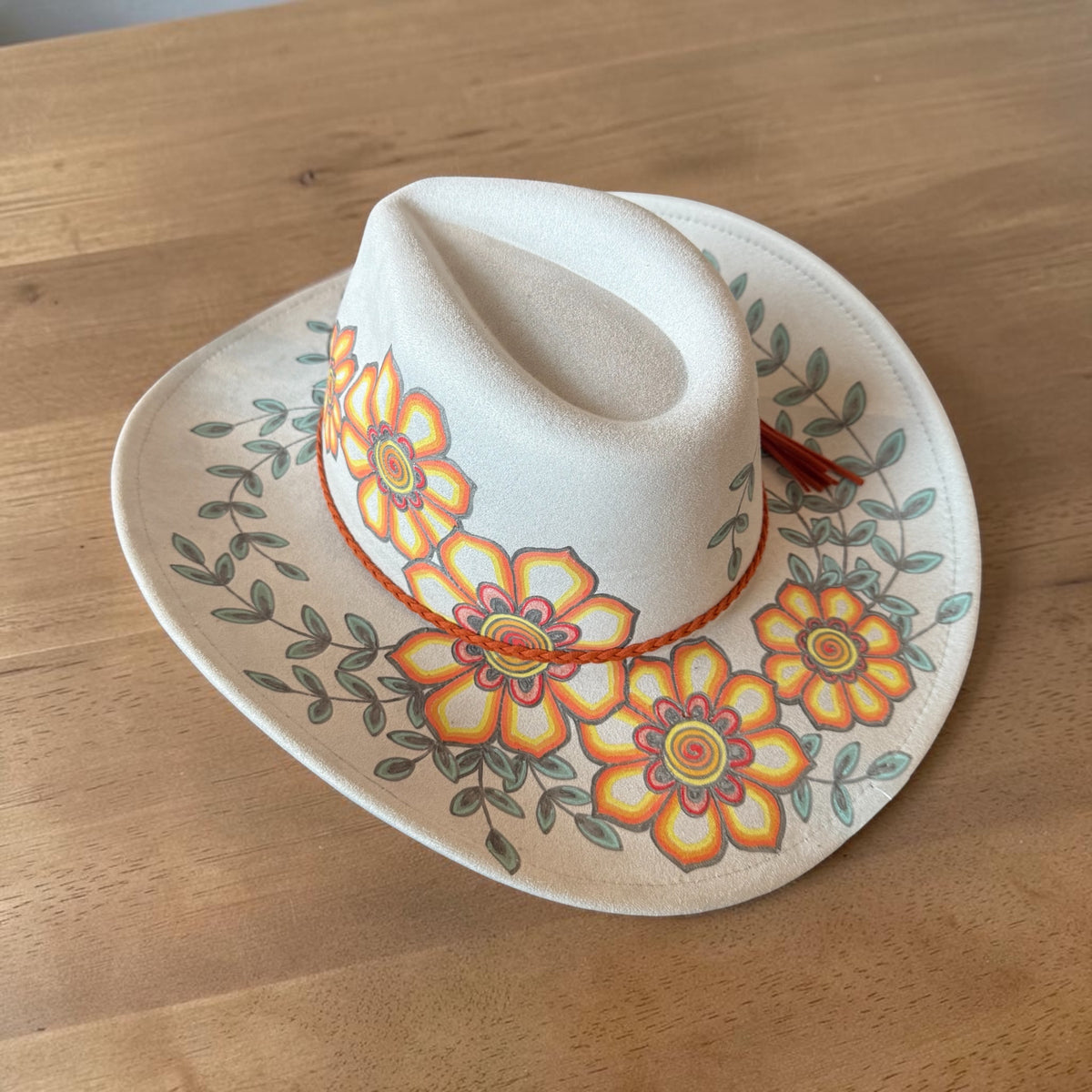 Sunflower Boho Western Hat Hand Burned With Original Design