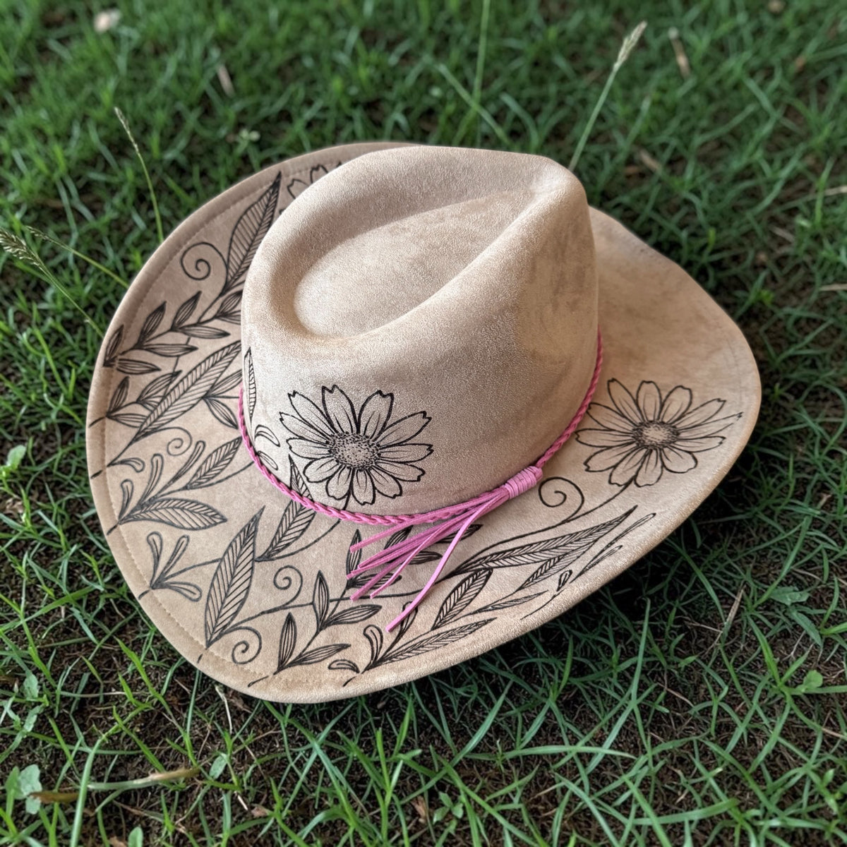 Wildflower Wishes Cowgirl Hat Hand Burned With Original Design