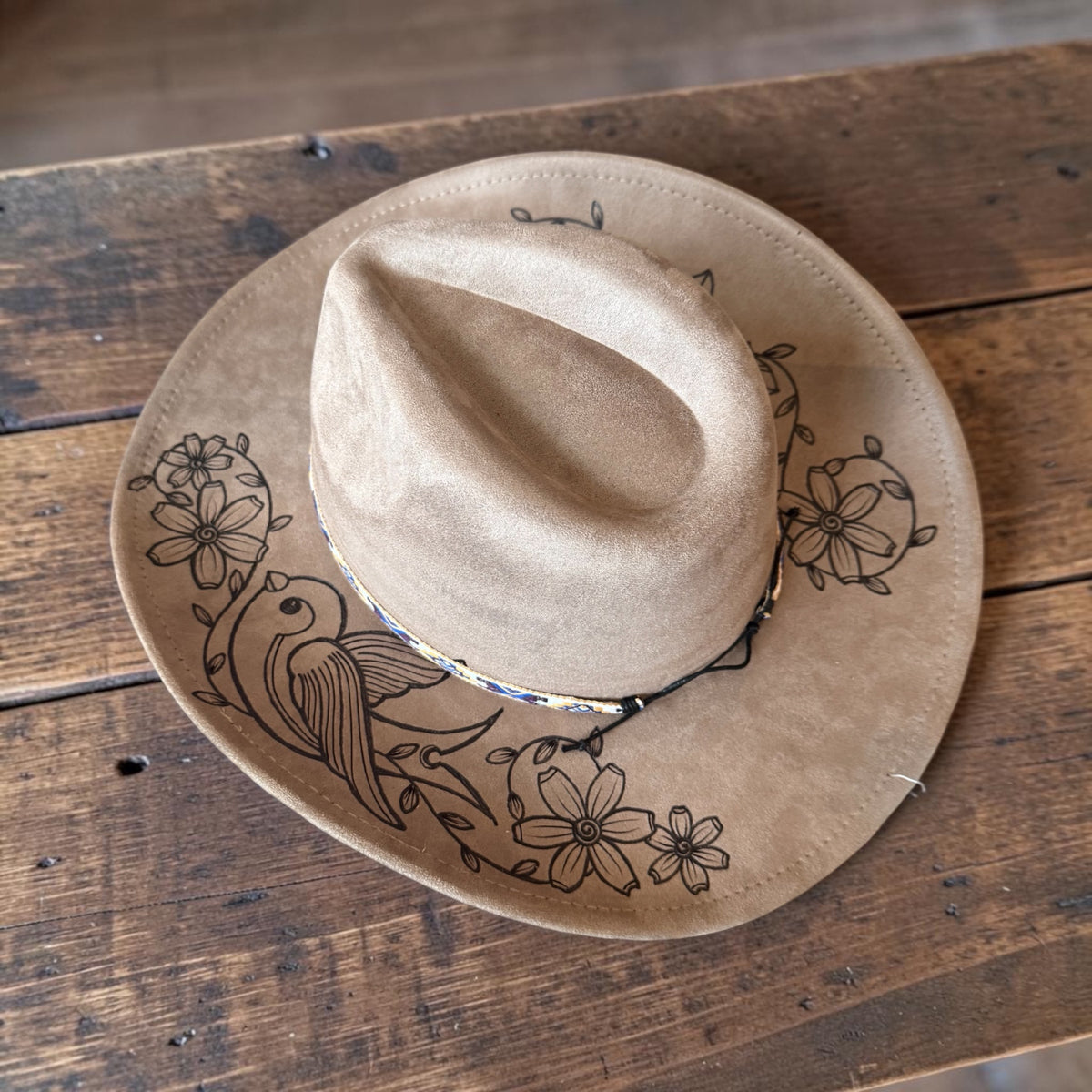 Free Bird & Wildflowers Hand Burned With Original Design