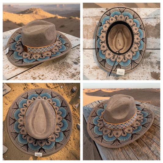 Blue Mandala Grey Cowboy Wide Brim