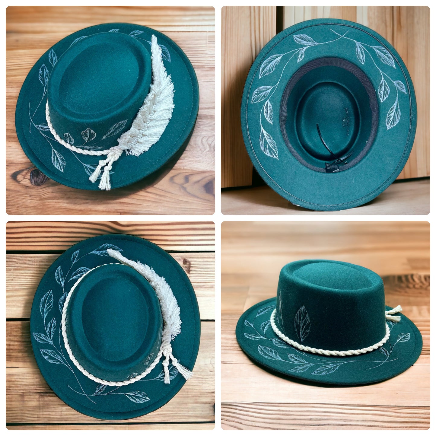 Macramé Feather and Leaves Green Fedora