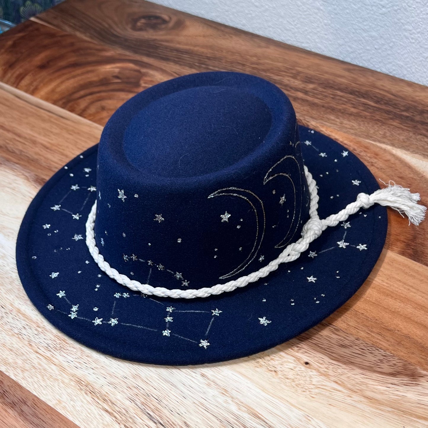 Moon Phases Blue and Silver Fedora