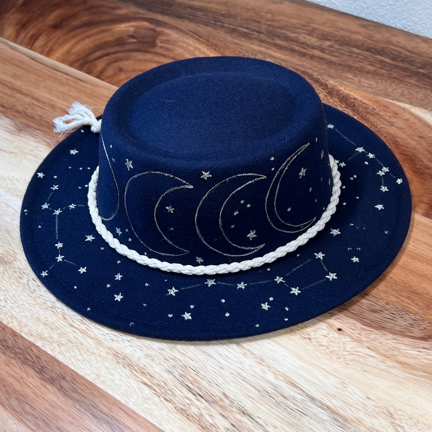 Moon Phases Blue and Silver Fedora
