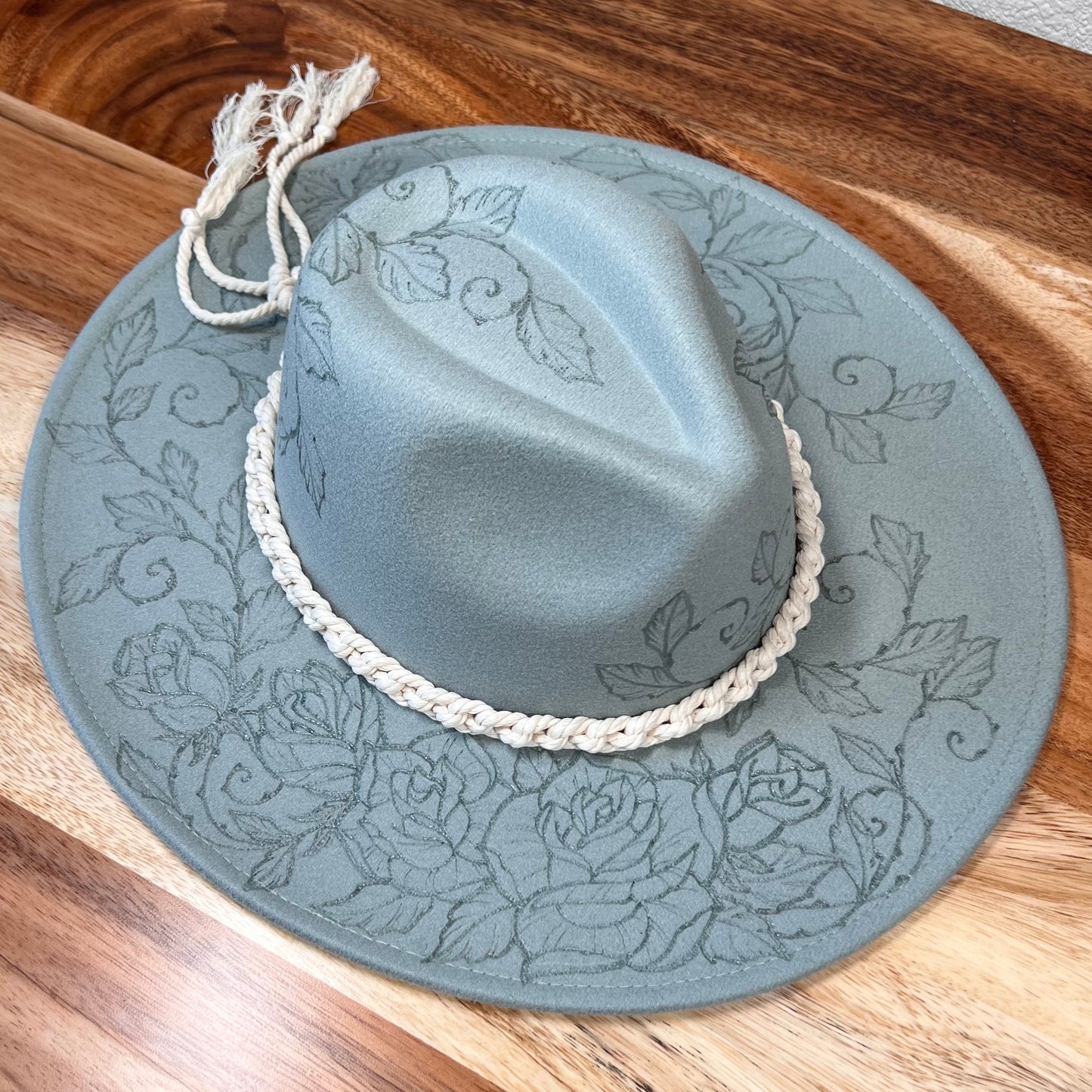 Roses and Thorns Mint Green wide brim Fedora
