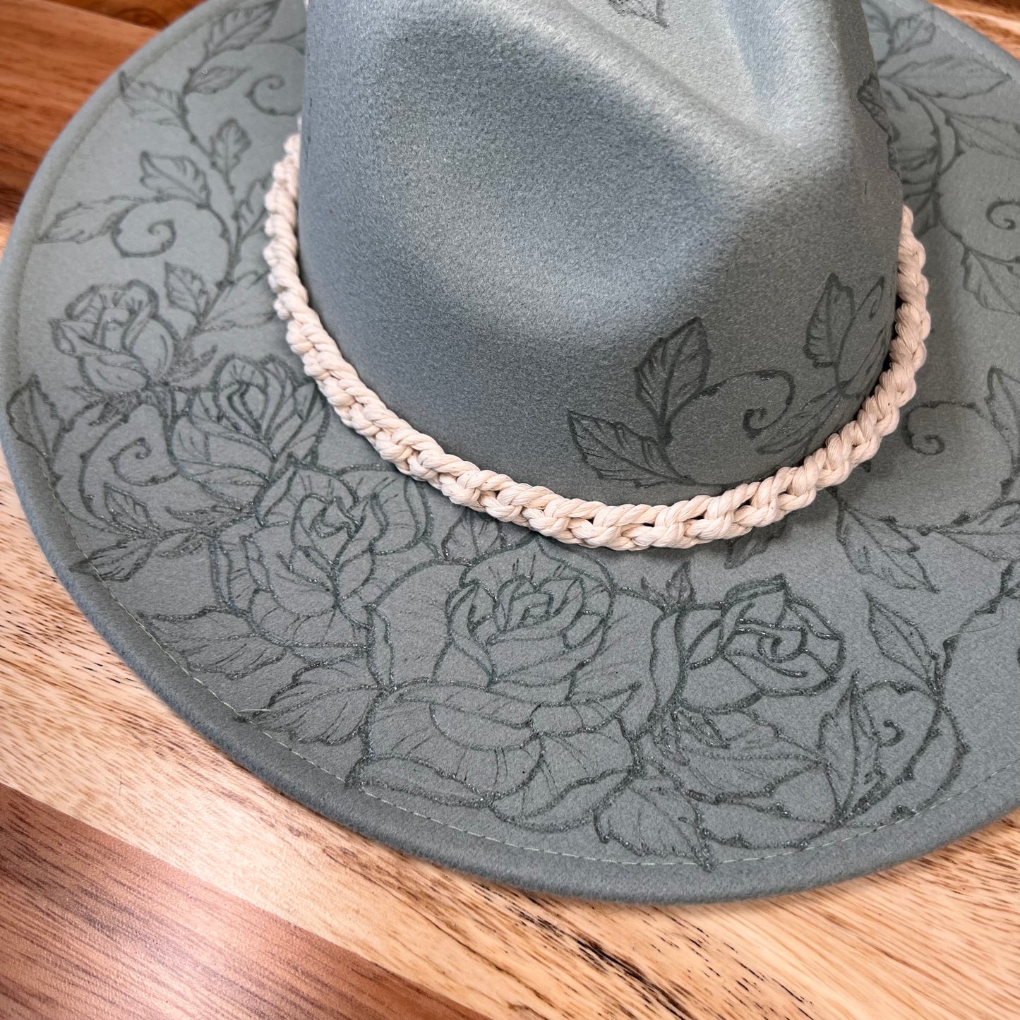 Roses and Thorns Mint Green wide brim Fedora