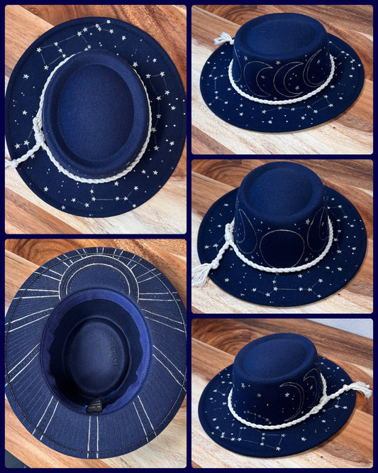 Moon Phases Blue and Silver Fedora