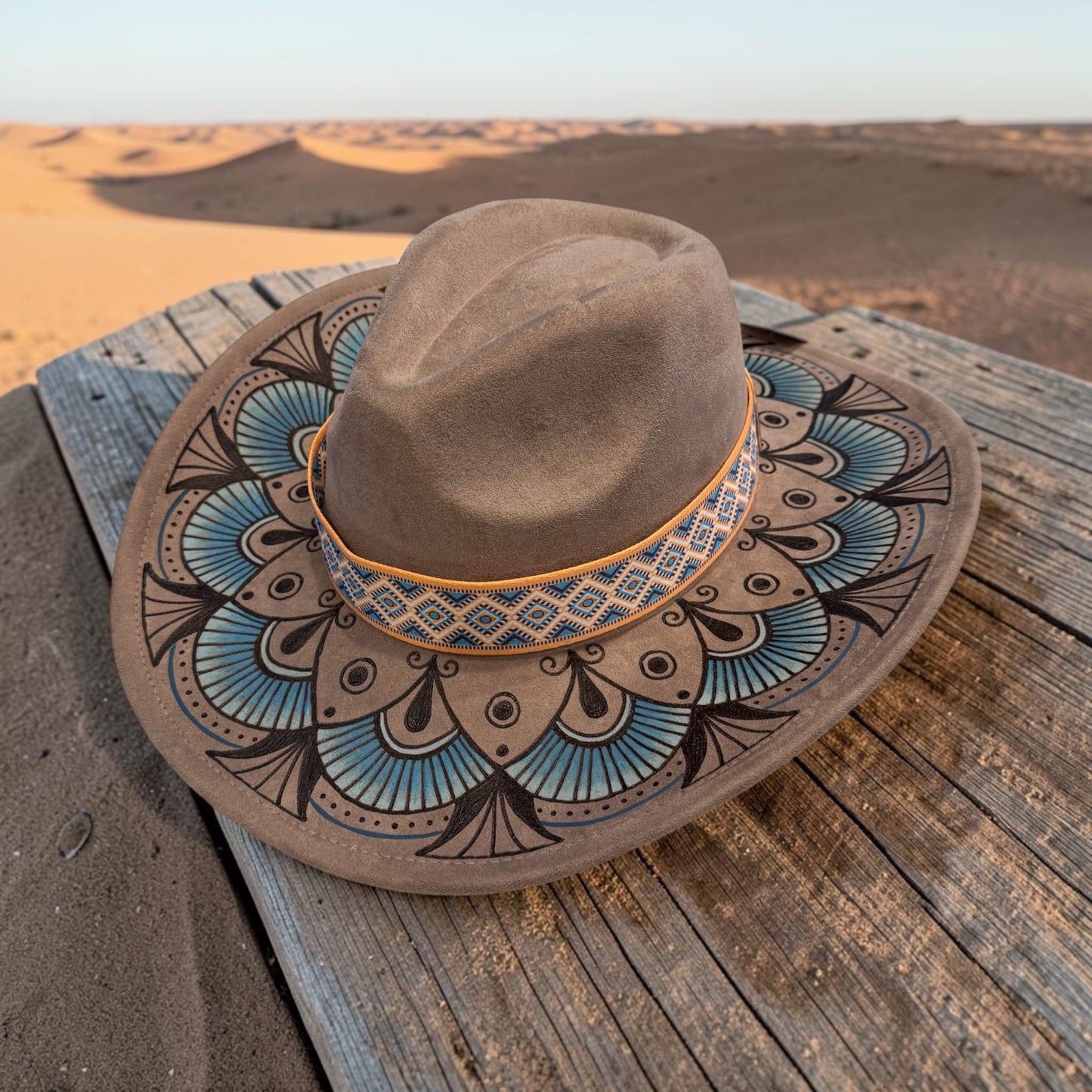 Blue Mandala Grey Cowboy Wide Brim